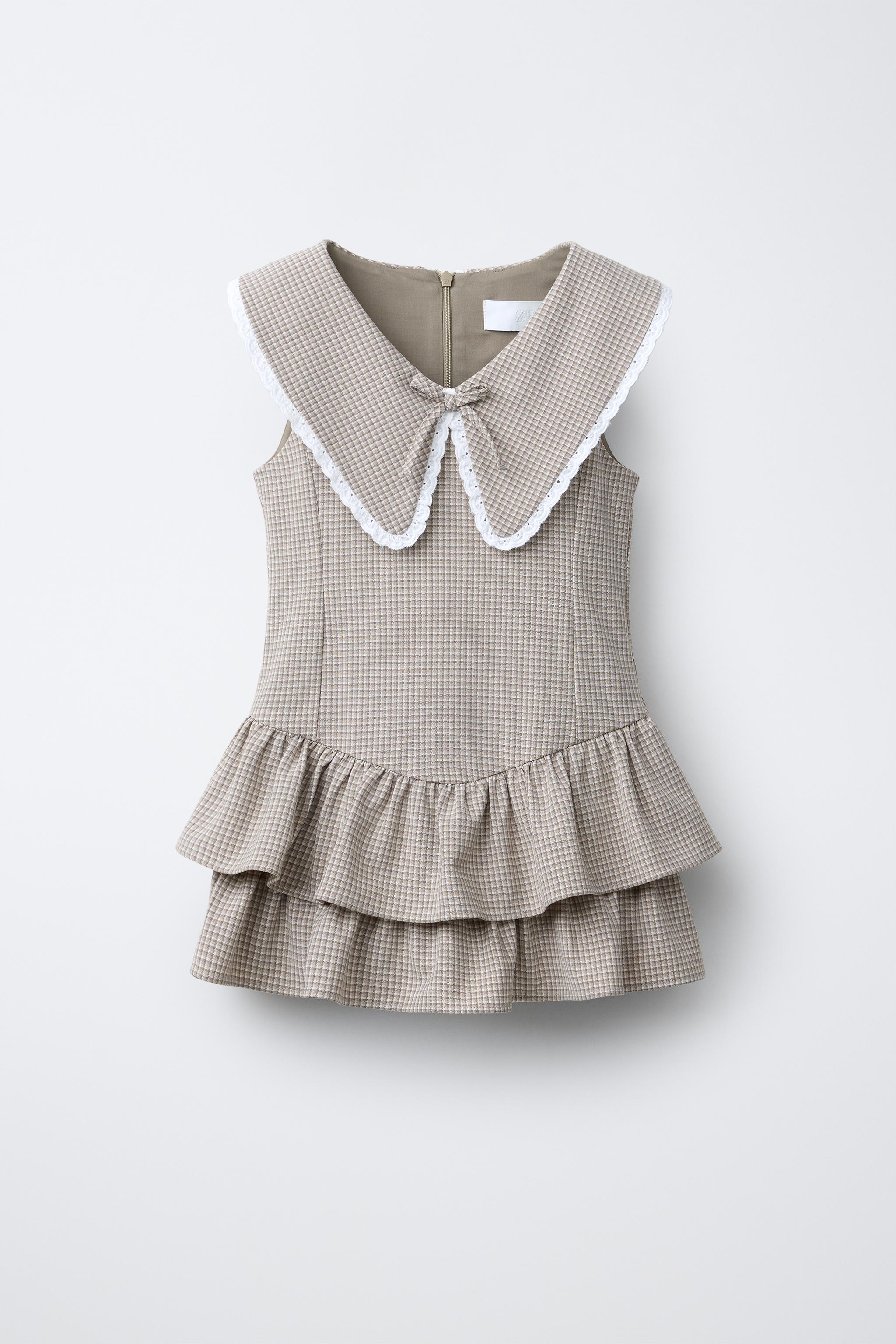 PLAID RUFFLED LACE TRIM DRESS
